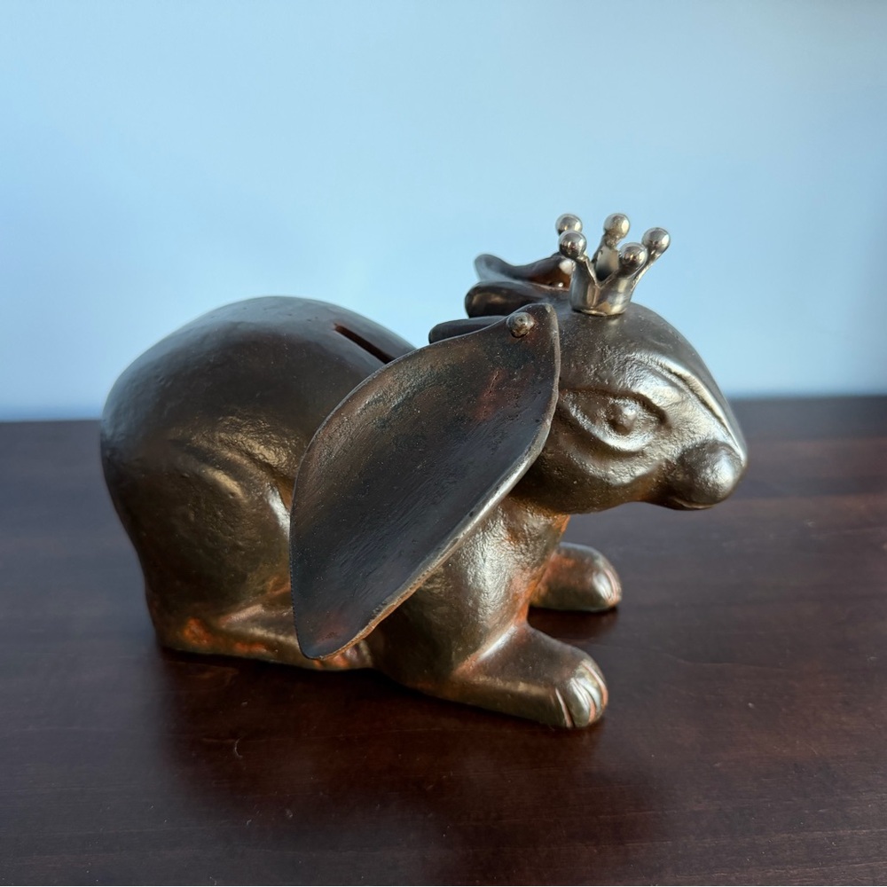 Jan Barboglio - Large Bronze Rabbit Coin Bank with Crown